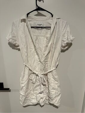 Abercrombie & Fitch Cream Button-Front Mini Shirt Dress